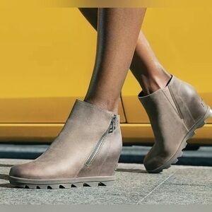 New Sorel Joan of Arctic Wedge II Zip Bootie Grey, Quarry Gray Wedges, Booties